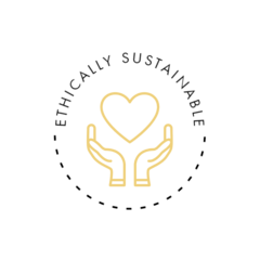 two open gold hands holding a heart; sustainable packaging, made to order hair product